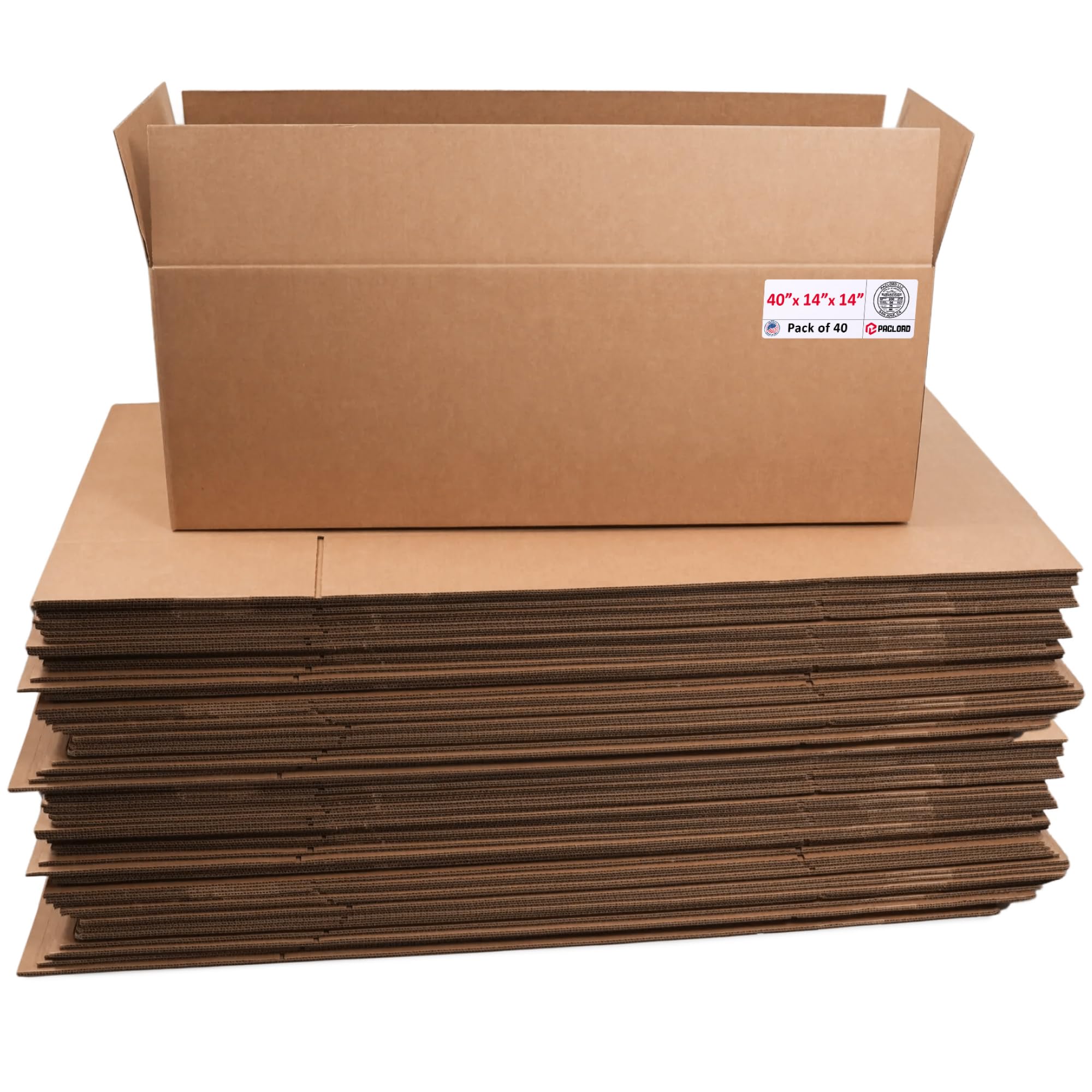 Long Cardboard Boxes 14"L x 14"W x 40"H (Pack of 40) - USA-Made Packing Boxes for Moving, Shipping, or Storage - USPS, UPS, FedEx Approved - Professional Packing Supplies for Moving | USA-Made Packing Boxes for Moving, Shipping, or Storage - USPS, UPS, FedEx Approved - Professional Packing Supplies