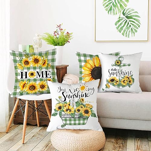 Miniatura 10 de pinata Juego de 4 fundas de almohada decorativas de girasol, color amarillo y negro, a cuadros, de 16 x 16 pulgadas, juego de 4 fundas de lino para