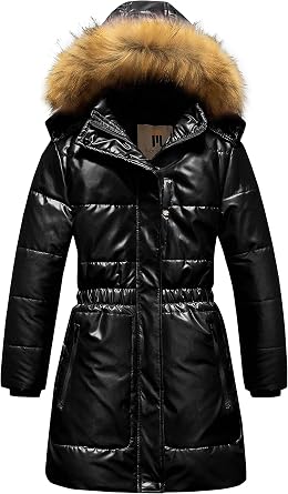 CREATMO US Girls Long Length Winter Coat Parka Water Resistant Puffer Jacket With Fleece Lining