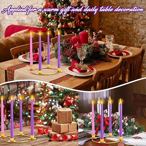 Miniatura 8 de Juego de 4 velas de Adviento sin llama de Navidad con control remoto de adviento de metal dorado, corona, anillo portavelas, velas sin llama sin