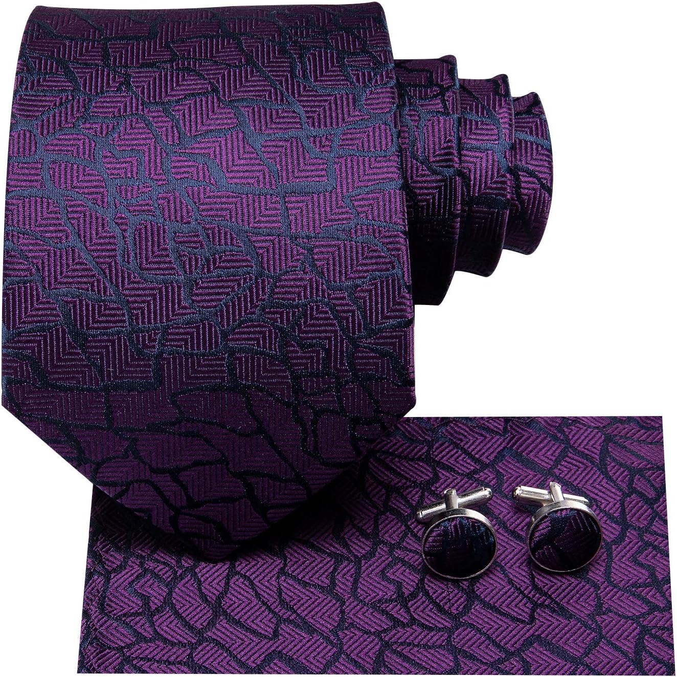 Hi-Tie Men Ties Sets Silk Stripe Paisley Necktie Pocket Square Cufflinks for Business Wedding - Image 2