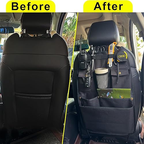 Miniatura 6 de Organizador de respaldo de asiento de coche negro con múltiples bolsillos y ganchos