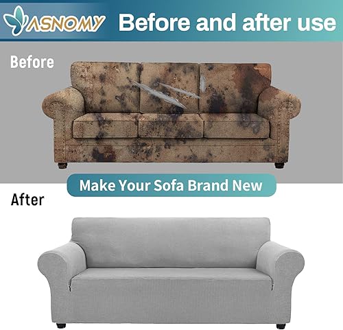 Vista 26 de Asnomy Couch Covers for 3 Cushion Couch Stretch Sofa Covers Slipcovers, Pet Protector Furniture Covers for Dogs Cats Spandex Jacquard Fabric Small