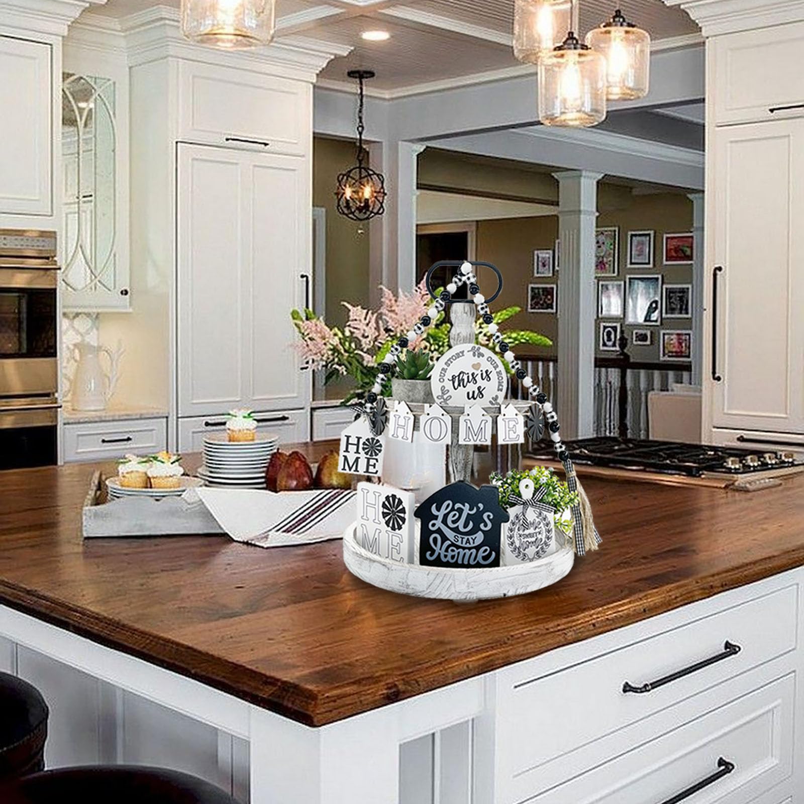 Tiered Tray Stand MAONAME Farmhouse Tier Tray With Metal