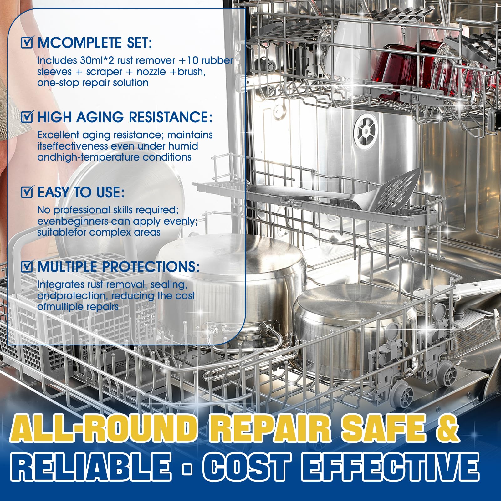 2 oz Dishwasher Rack Repair Coating, Grey Dishwasher Rack Repair Kit with Ten Rubber Sleeves, Insulation and Waterproof, High and Low Temperature Resistant - 3