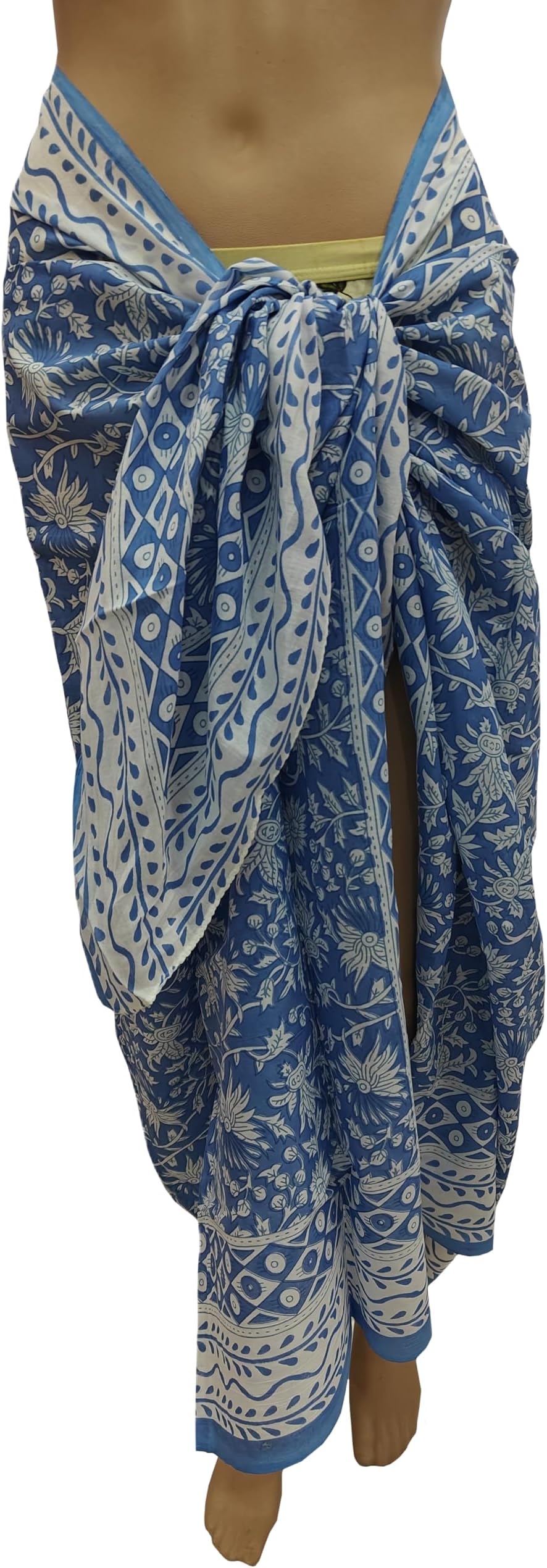 100% Cotton Hand Block Print Pareo Sarong Swimsuit Wrap Skirt Cover Up Long Women’s Apparel Fabric Beach Bikni (73" x 44")