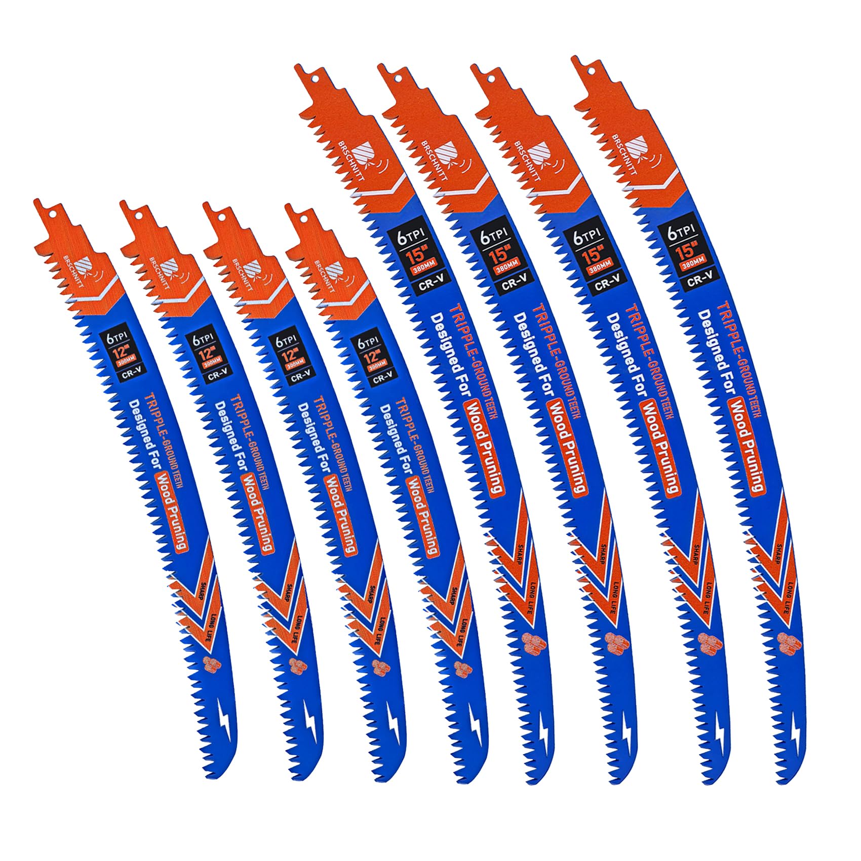 Lame per sega a sciabola con denti giapponesi, 380 mm+300mm, 4+4 pezzi, per legno,6 TPI per tagliare alberi, taglio del legno