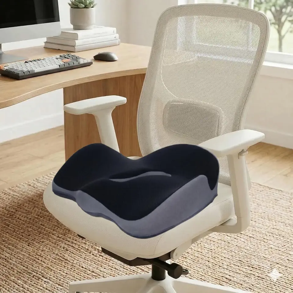 Almofada Ortopédica Para Assento Espuma de Memória - Alívio Dor Lombar, Ciático e Cóccix - Base Antiderrapante e Capa Lavável - Cadeira de Escritório, Carro e Home Office (Preta)