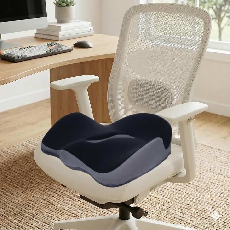 Almofada Ortopédica Para Assento Espuma de Memória - Alívio Dor Lombar, Ciático e Cóccix - Base Antiderrapante e Capa Lavável - Cadeira de Escritório, Carro e Home Office (Preta)