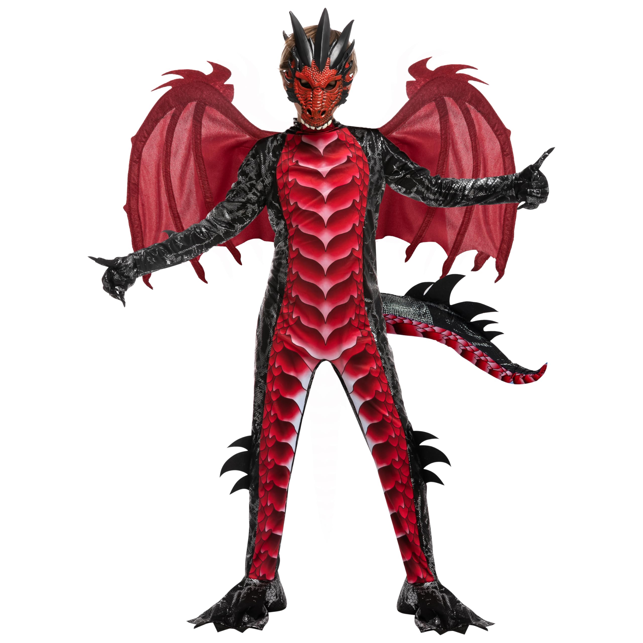 Spooktacular CreationsHalloween Kid Dragon Costume, Boys Dragon Wings, Tail and Mask Set for Halloween Dress Up