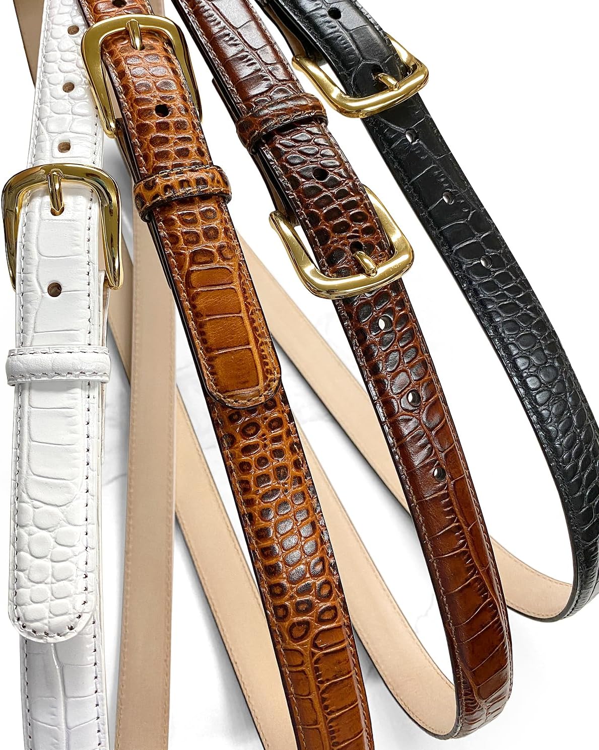 A274GP Gold Buckle Genuine Full-Grain Cowhide Leather Dress Belt 1"(25mm) Wide - Image 4