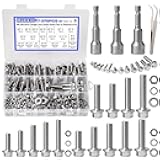 370PCS Metric Flange Bolt Assortment, M6x1.0, M8x1.25, M10x1.5 (12mm to 40mm) Hex Head Bolts and Nuts Assortment, Stainless Steel 304 Flange Bolts Nuts Washers Kit Hakkin, Hex Socket Included