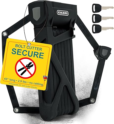 KOHLBURG Cerradura plegable resistente de 43 pulgadas para bicicleta eléctrica y bicicleta - Cerradura plegable de alta seguridad de 43.3 in con
