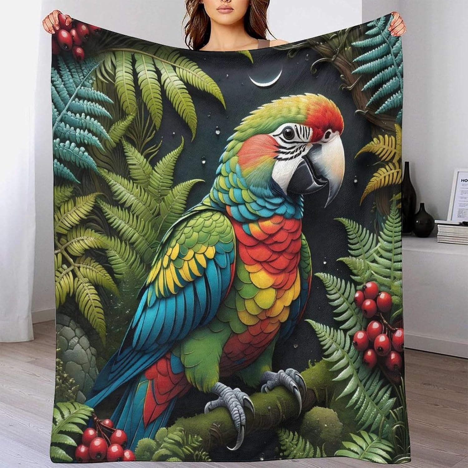 Parrot Flannel Couch Blanket 3D Print Animal Print Blanket Fluffy Warm