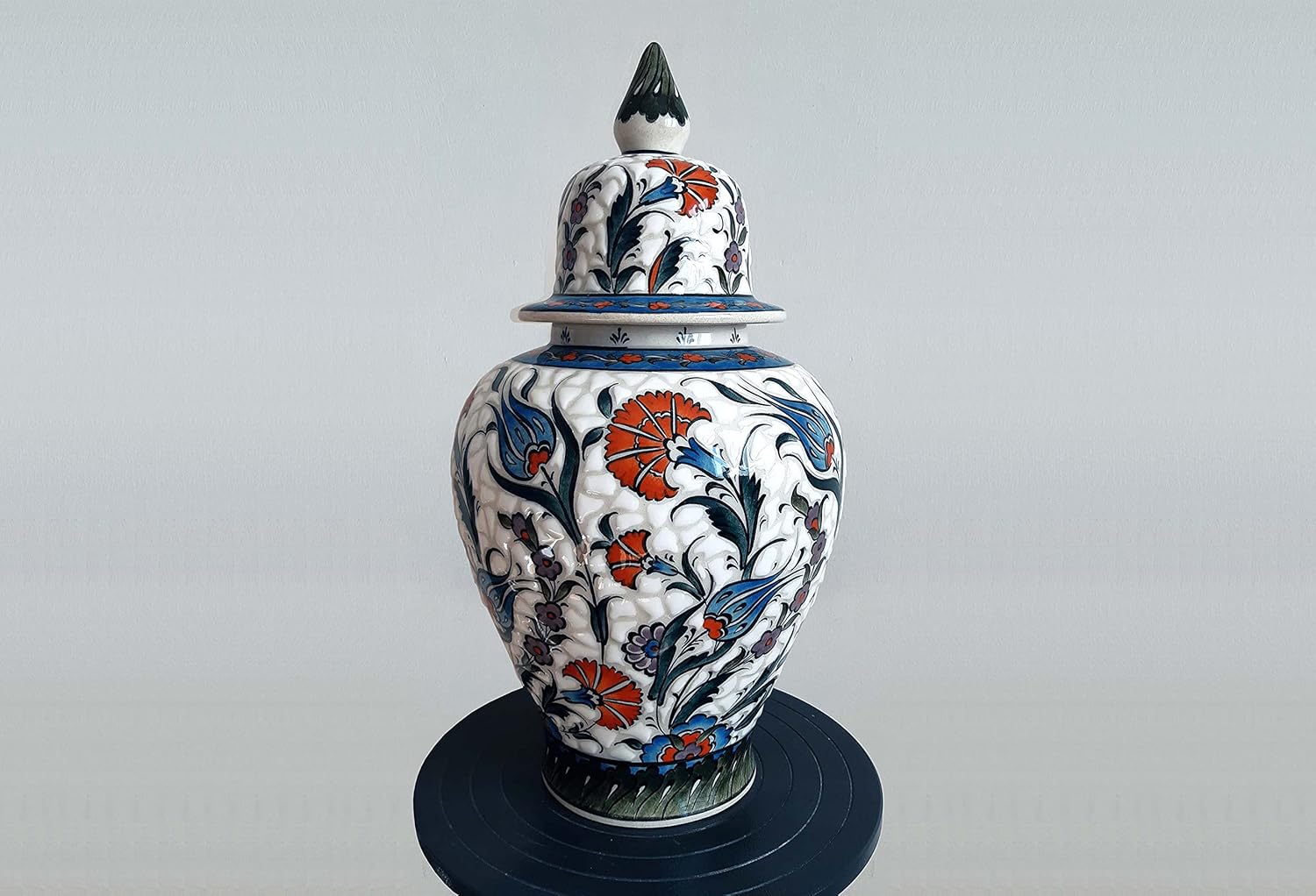 Handmade Ceramic Ginger Jar, Hand-Painted Pottery Ginger Jar, 15.7 inches, Turkish Ceramic