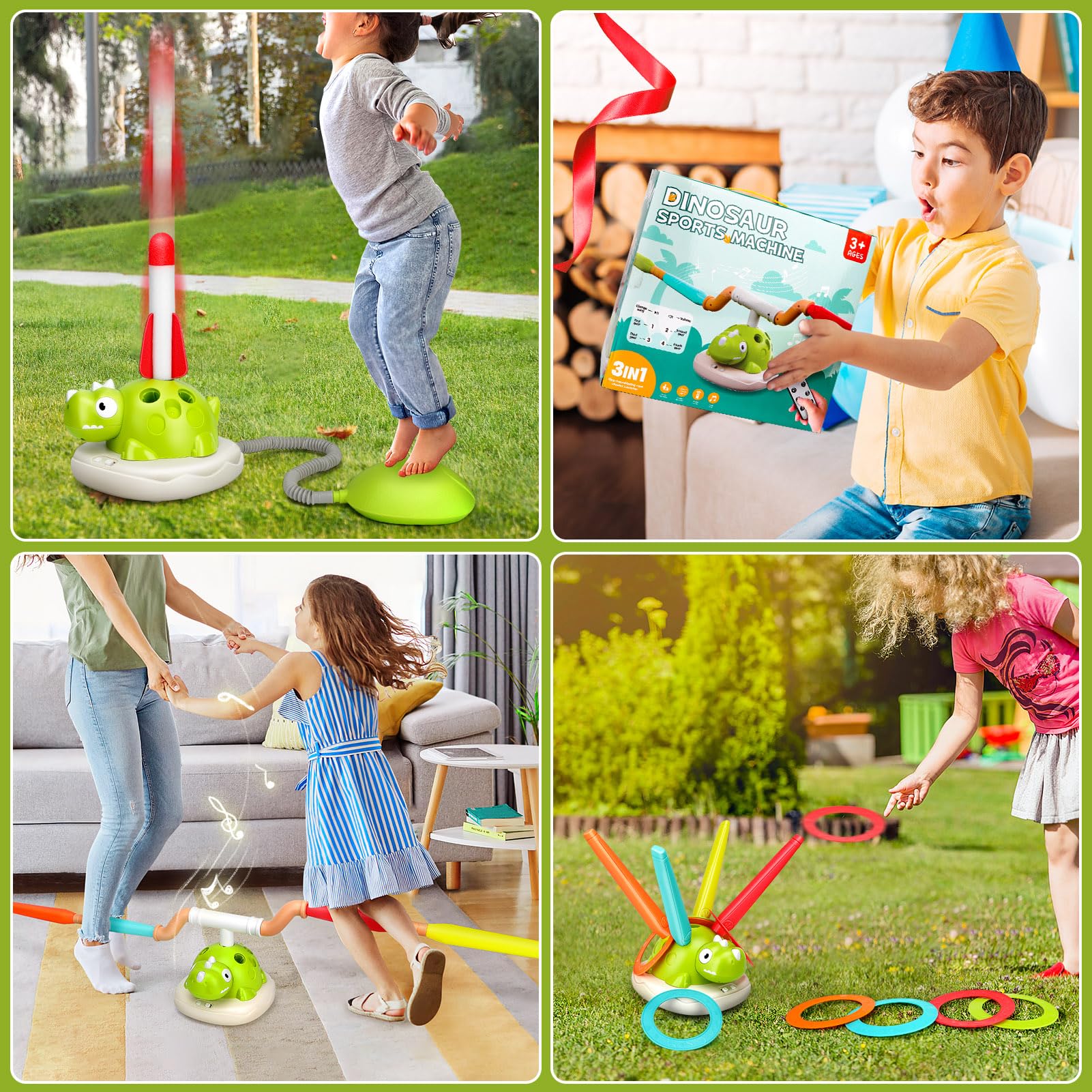 3 in 1 Outdoor Spielzeug für Kinder,Ringwurfspiel /Seilspringmaschine Kinder/Schaumraketen Launcher,Sport & Outdoor-Spielzeug mit Musik, 4 Geschwindigkeiten,Garten Spielzeug für 3 4 5 6 7 8 9 Jahre