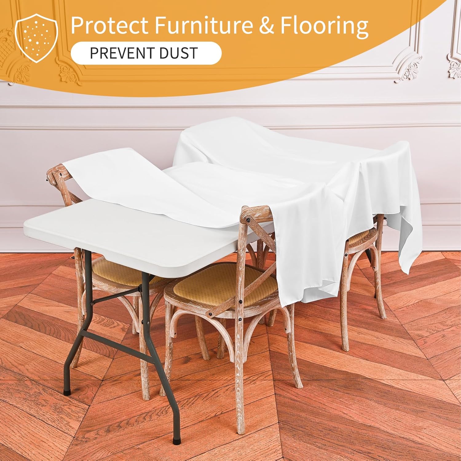 Set of 4 White Polyester Drop Cloth, All Purpose Waterproof Reusable Paint Drop Cloth, Drop Cloth Curtains, Paint Couch Cover,Drop Cloth for Painter Furniture & Floor Protection(4x5 FT)