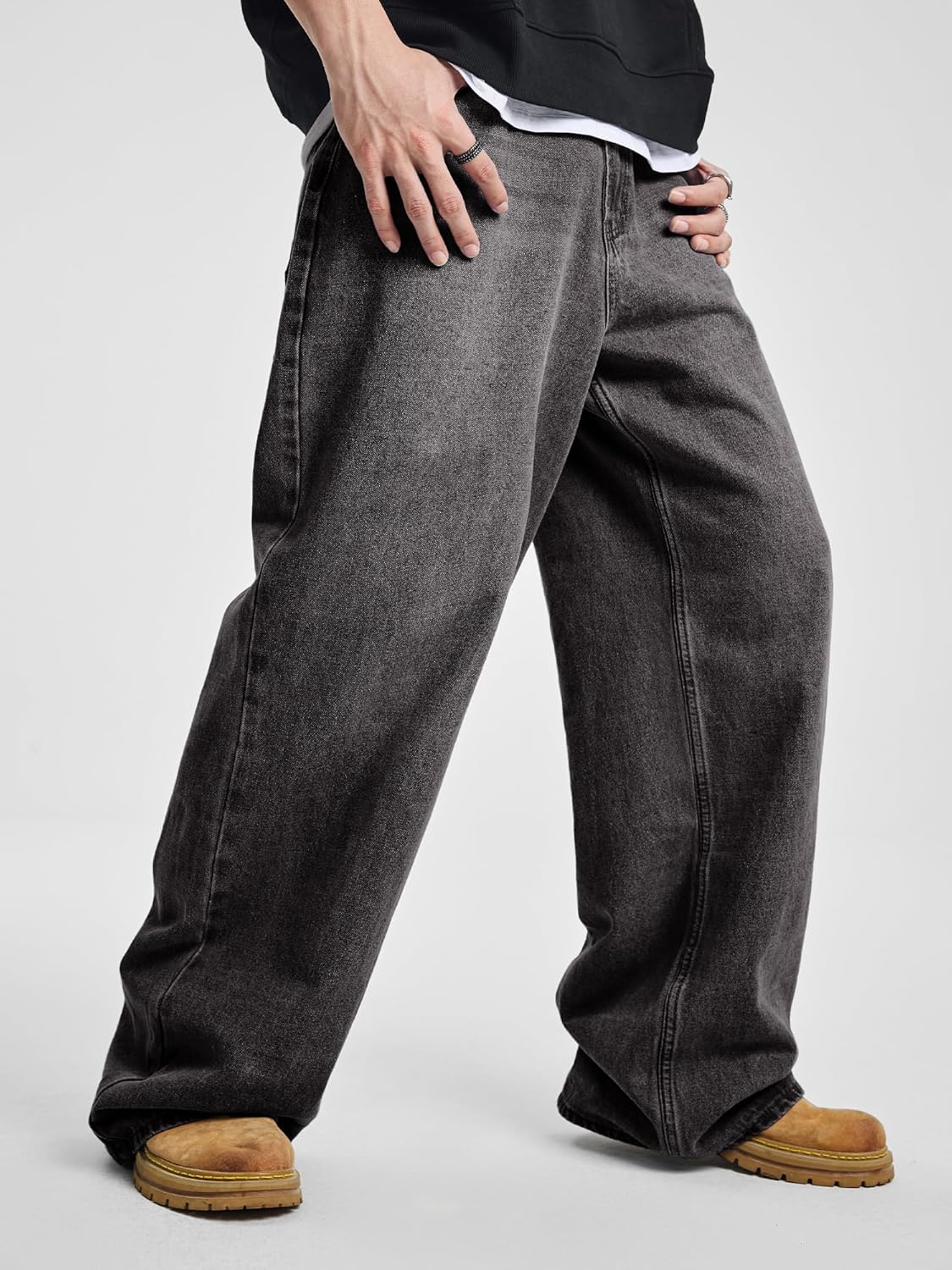 JMIERR Mens Baggy Jeans Casual Relaxed Fit Wide-Leg Denim Pants Loose Streetwear Trousers - Image 2