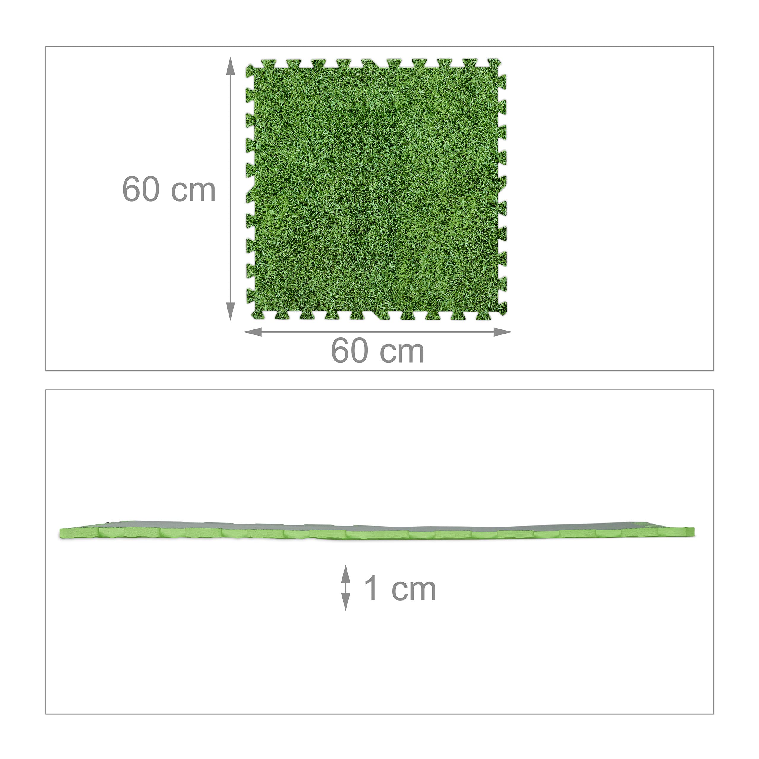 Relaxdays Set da 8 Tappettini Protettivi per il Pavimento, 60x60 cm, Fino a 3m², Effetto Prato, Gommapiuma EVA, Verde
