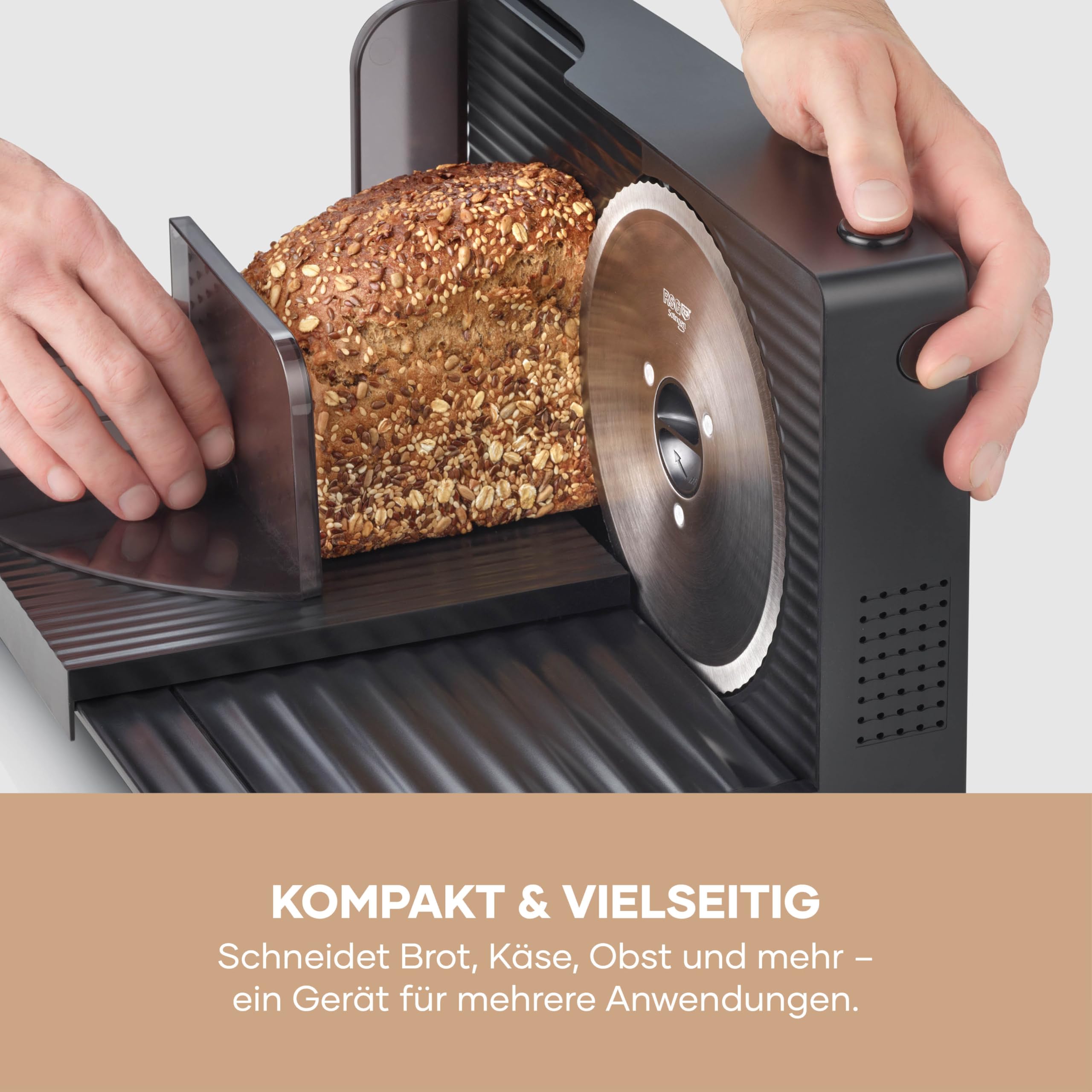 SEVERIN Allesschneider AS 9595 Brotschneidemaschine stufenlos einstellbarer Schnittstärke Fingerschutz schwarz