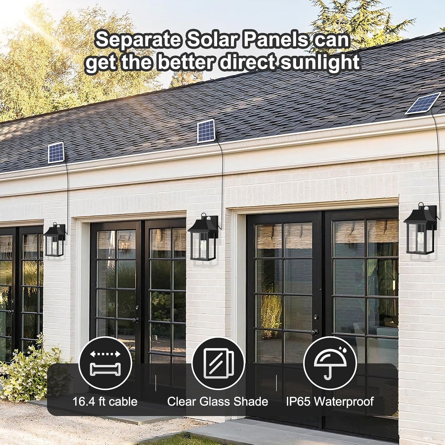 OKELI Solar Porch Lights Outdoor Dusk to Dawn Motion Sensor :Solar Light with Separate Panel & Battery Replaceable Exterior Waterproof Wall Sconce Lighting Lamp (Black A, 2 Pack)