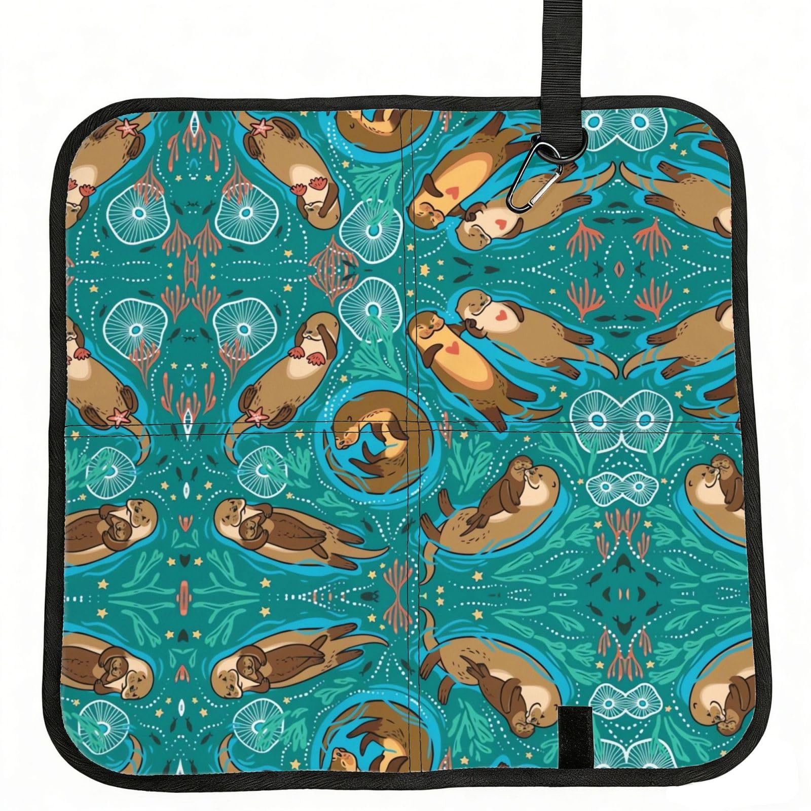 WBQLSL Otters in Love Foldable Seat Cushion - Portable Stadium Pad with Carabiner for Camping Hiking Picnic Beach