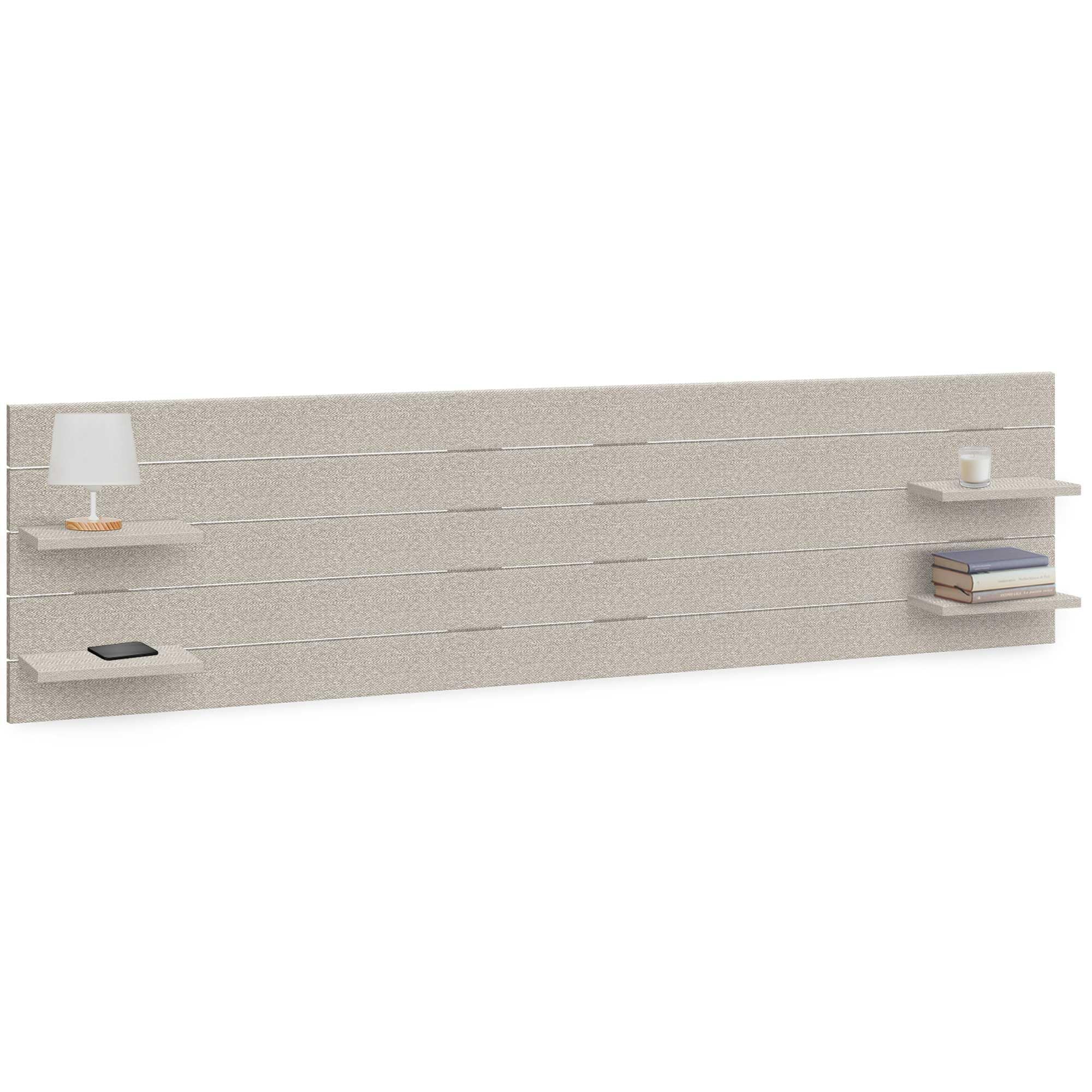 DHOME Cabecero de Madera Reciclada DM con Estantes Estilo Palet Mesita de Noche Baldas Cama Nordico Herrajes incluidos (Palet Horizontal, Espigas Beige, 210cm)