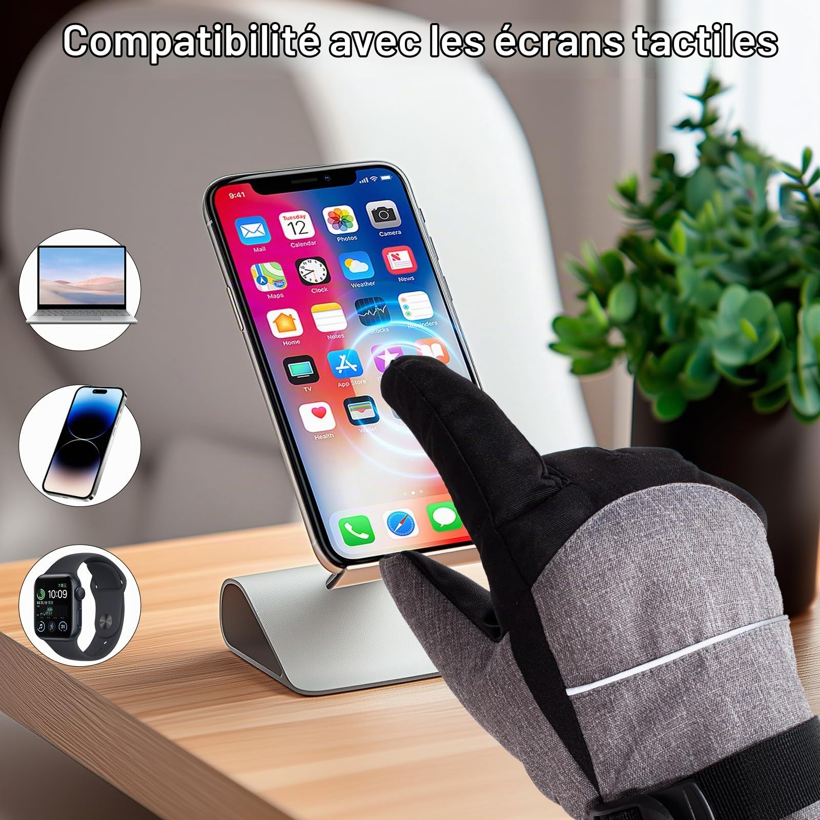 Todeco Gants Chauffants, Gants Hiver Homme, 3 Niveaux Chauffage