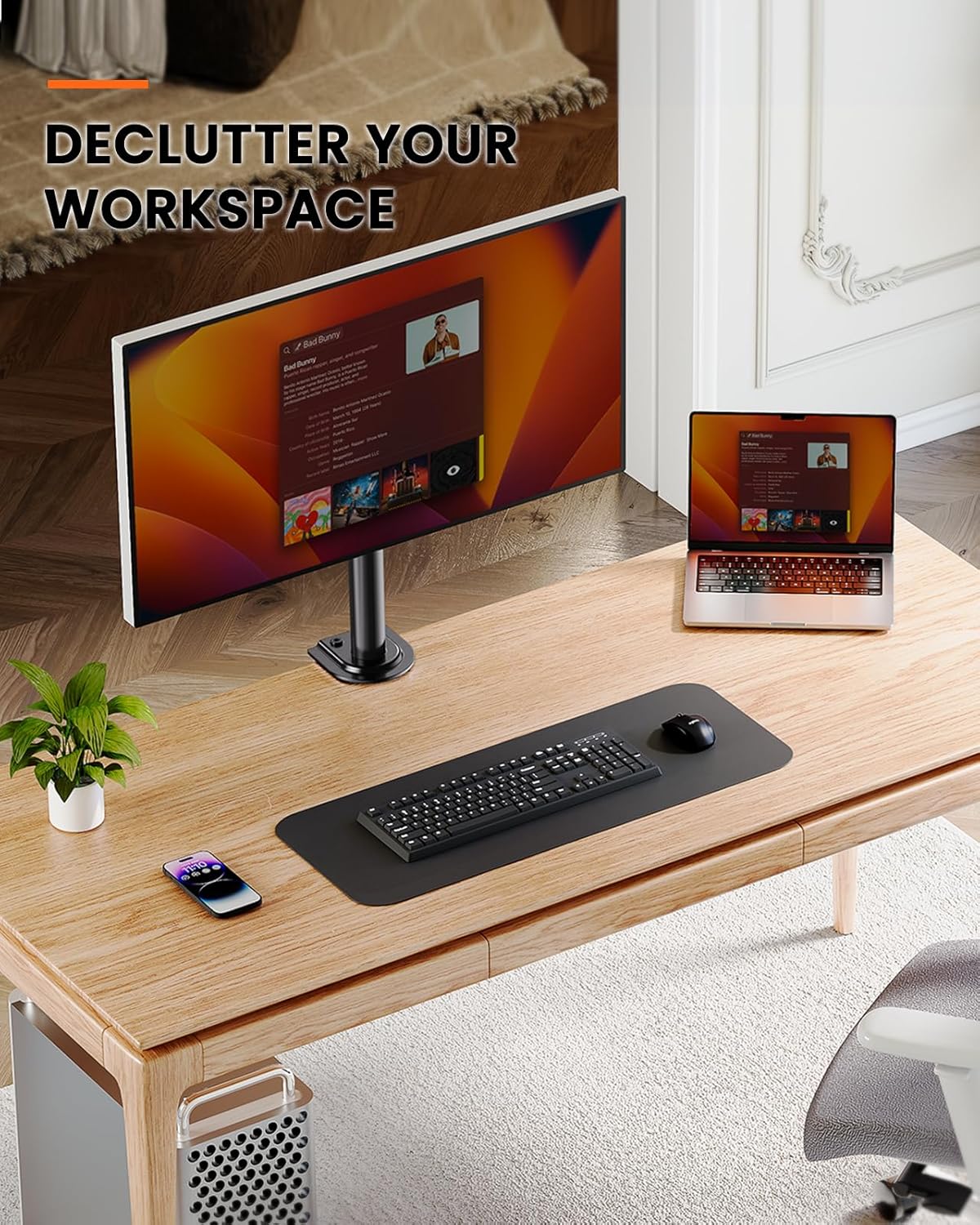 Ergear Monitor Mount for Most 13-32 Computer Screens up to 17.6lbs, Improved LCD LED Monitor Riser, Adjustable Height and Angle, Single Desk Mount Stand, Black, EGCM12