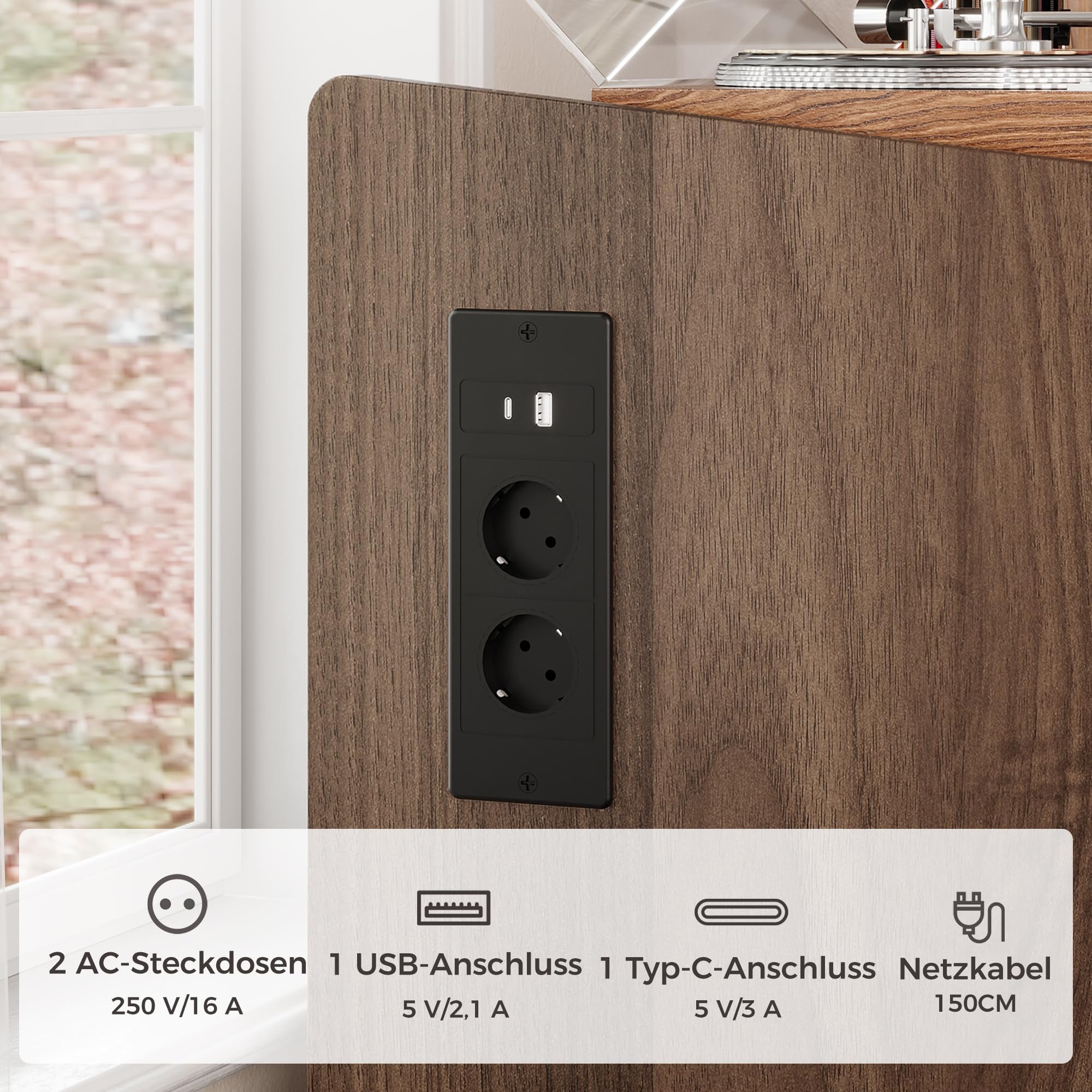 IRONCK Vinyl Plattenspieler Regal mit Schallplatten Wandhalterung, Schallplattenständer Schallplatten Aufbewahrung up to 350 Albums mit Ladestecker, für Wohn- und Schlafzimmer,Retro Walnussbraun