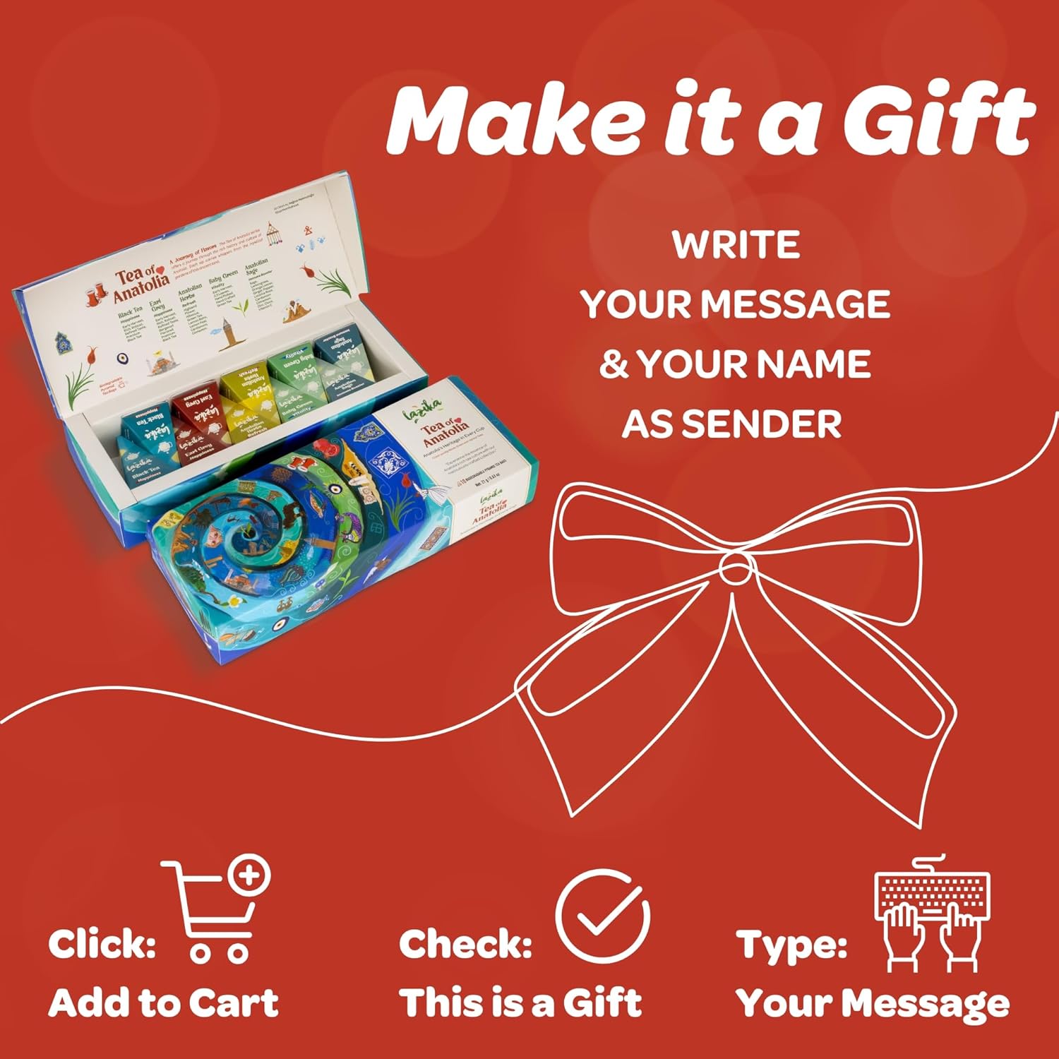 Lazika Tea Sampler with Lovely Presentation Box, 20 Counts, 4 of Each Blend Individually Wrapped, Black, Green and Herbal Tea Variety Gift Set, Premium Collection with Pyramid Infuser Bag, Handcrafted