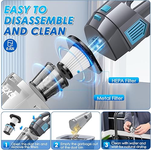 Miniatura 5 de Aspiradora de mano inalámbrica, 15000 PA de succión fuerte aspiradora de mano recargable, aspiradora de mano portátil con múltiples boquillas y