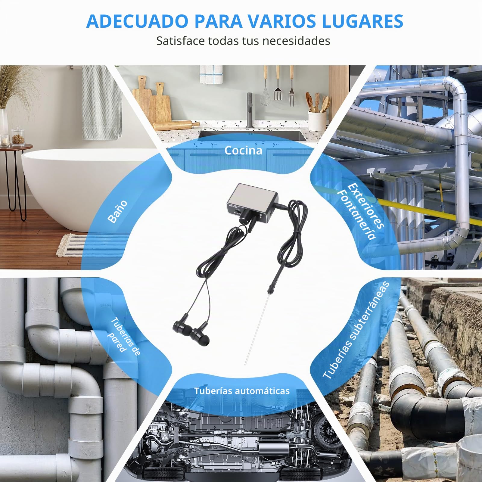 Detector de fugas de tubería de agua ZEMBSOYA ZEMBSOYADTleak detector de fugas de agua subterráneo acústico inteligente de alta sensibilidad para mantenimiento de coche y sitio de construcción