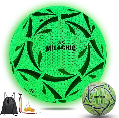 MILACHIC Balón de fútbol que brilla en la oscuridad, tamaño 3, 4, 5, pelotas de fútbol luminosas brillantes, regalos para niños, niñas, hombres,