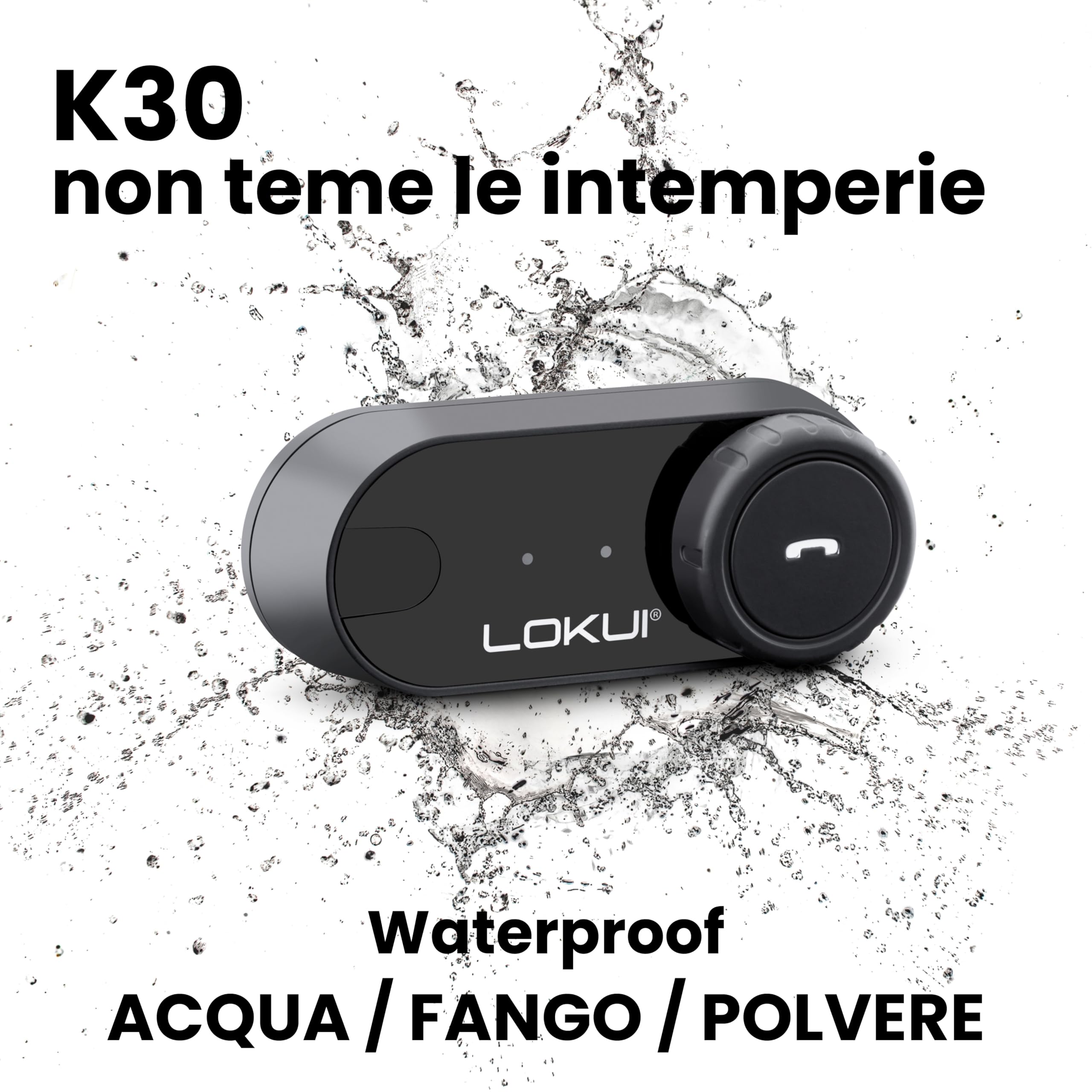 Midland - Interfono Moto Bluetooth Coppia Lokui K30, Auricolari Casco Moto Universali e Impermeabili, Portata 800m per 2 Persone, Batteria 10H, Cancellazione Rumore DSP, Altoparlanti Hi-Fi e Microfoni