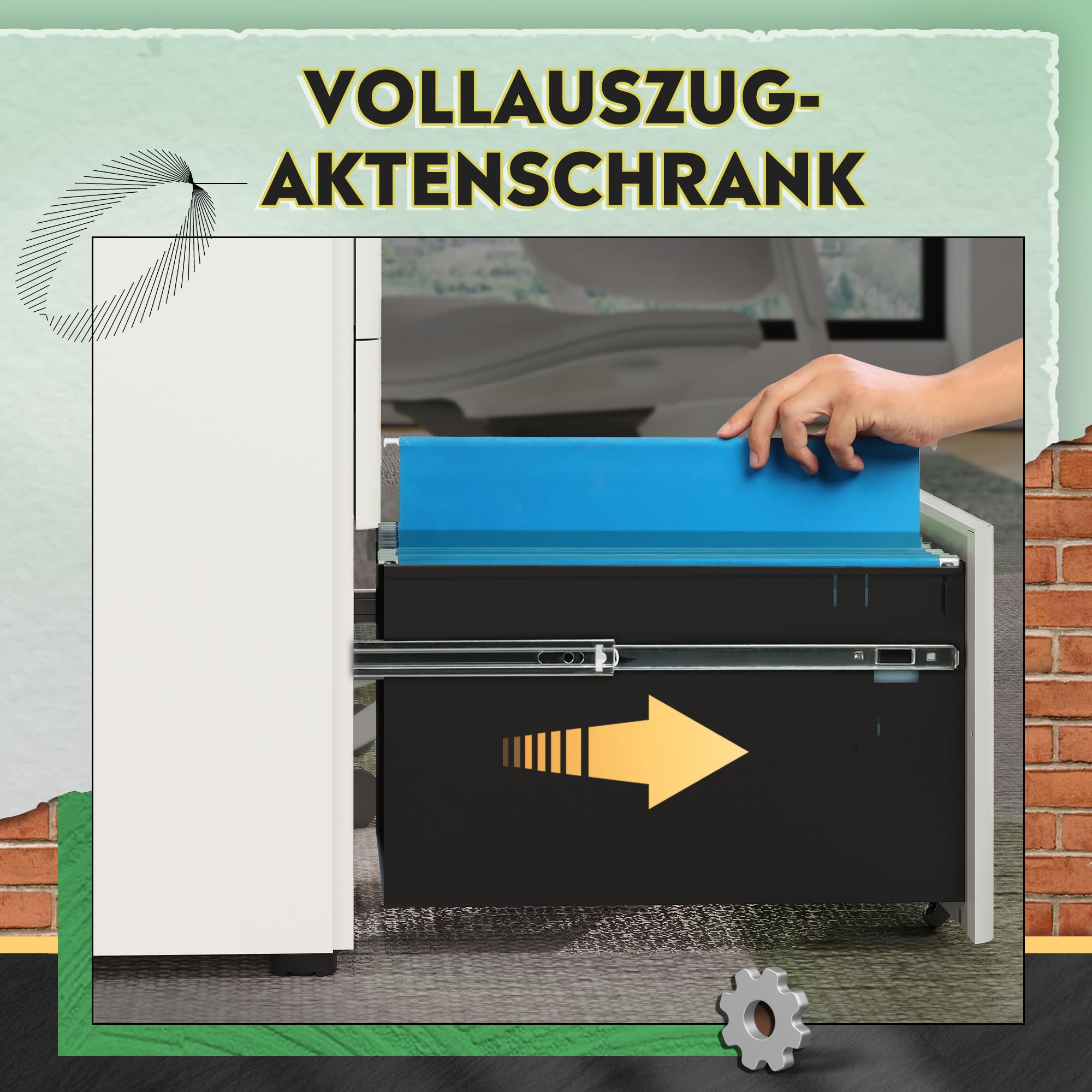 DEVAISE Rollcontainer mit 3 Schubladen, Metall Mobiler Aktenschrank mit Rollen, Druckertisch für DIN A4/Legal/Letter, Schreibtisch Unterschrank für Büro und Home Office, Weiß