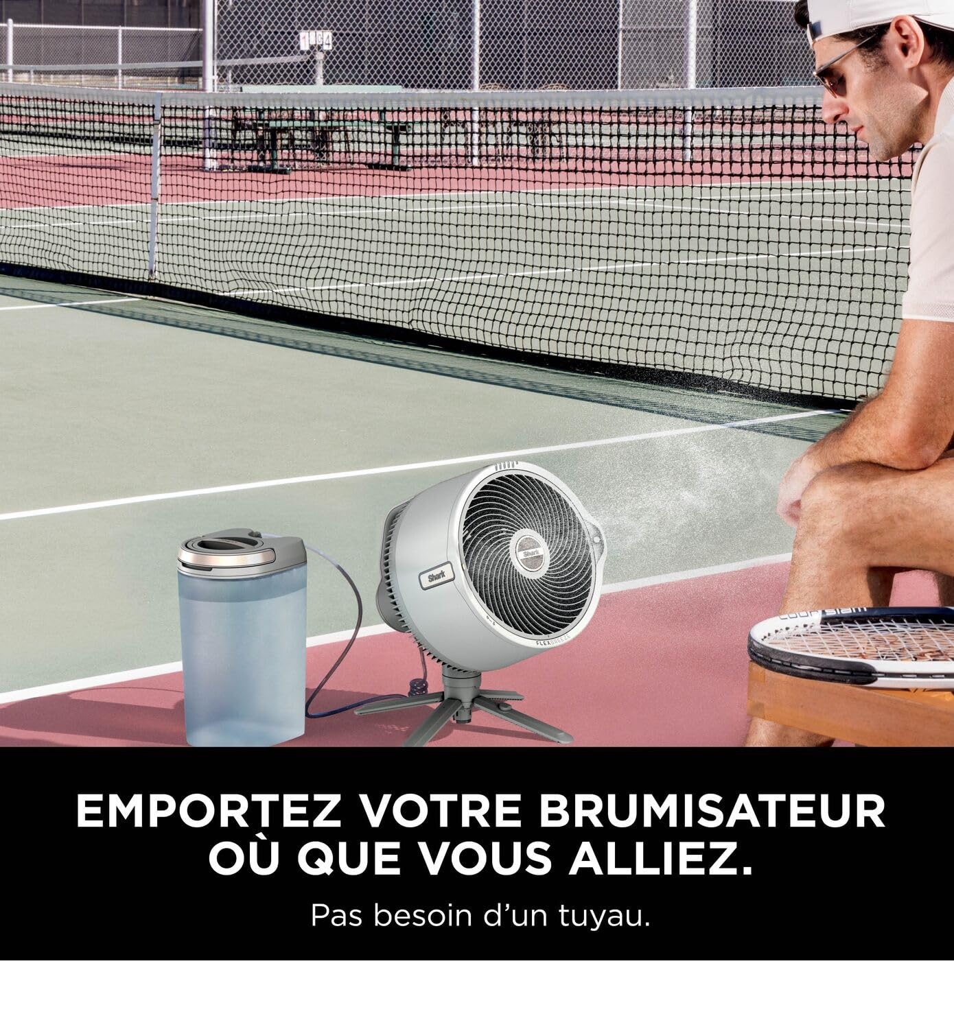 Shark FlexBreeze Pro Mist Ventilador sin cable para interior y exterior con nebulizador, depósito portátil, alcance de 20 m, de pedestal o mesa, 5 velocidades, mando a distancia, Gris paloma FA300WHEU