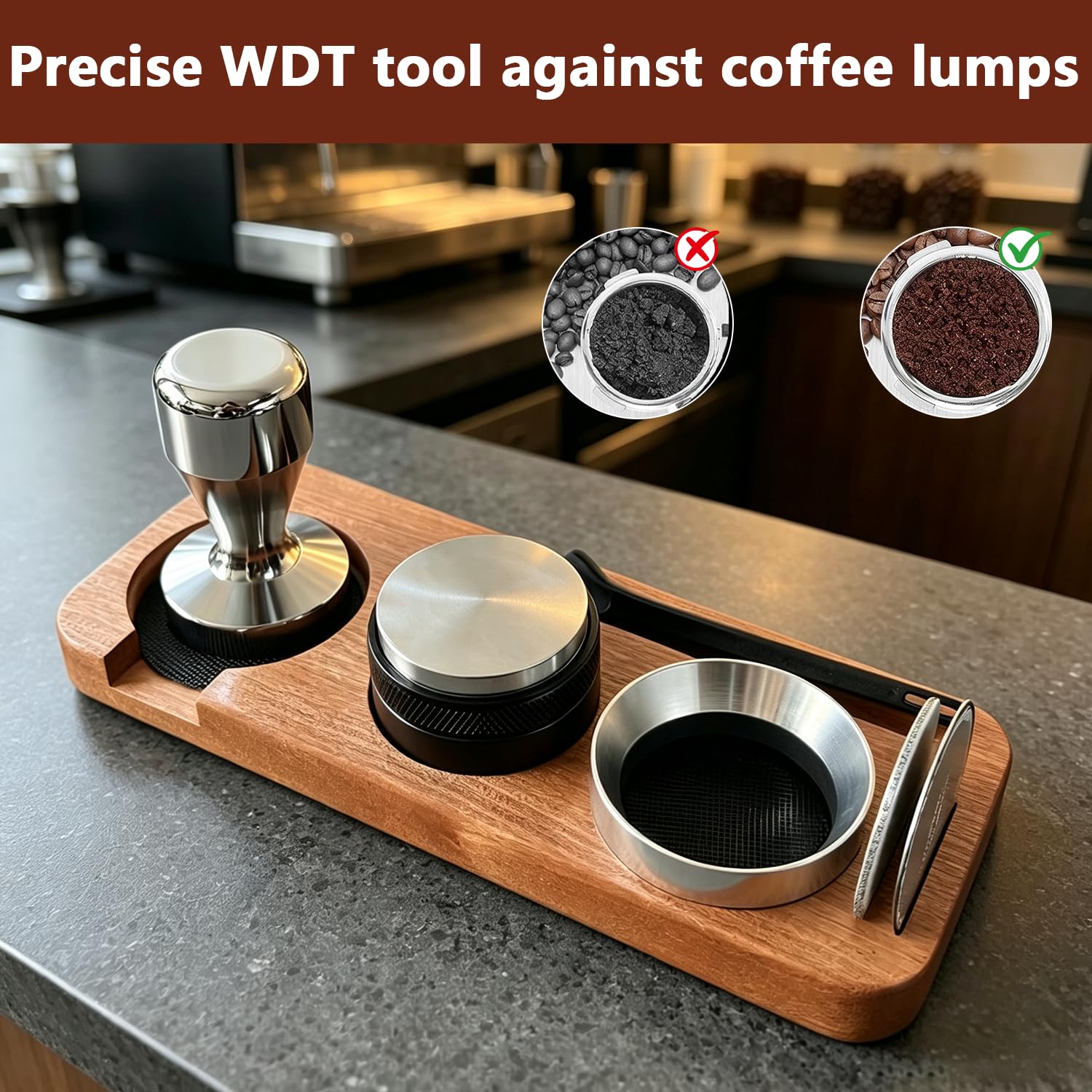 Juego de prensos, 51 mm con estación de prensado, 7 piezas, juego de accesorios con prensador de café con distribuidor, anillo dosificador, cepillo de limpieza, pantalla de disco, prensador de café