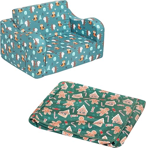 Sofá infantil Happy Owl y una funda de repuesto para sofá de Navidad