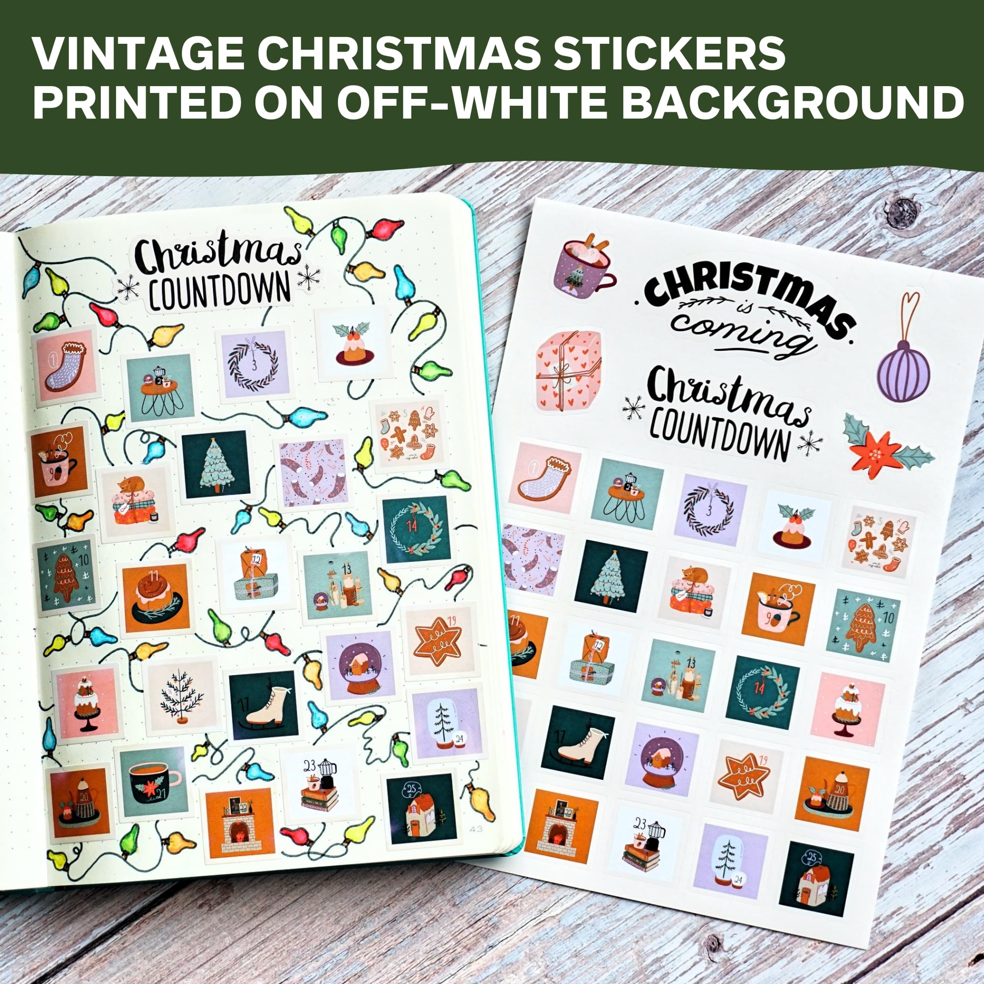 Frohe Weihnachten Aufkleber,14 Blatt saisonaler Winter-, Hygge- und Urlaubsplaner-Aufkleber für Tagebuch, Scrapbooking, Grußkarten, Geschenkpapier, ästhetische Aufkleber für Kinder und Erwachsene