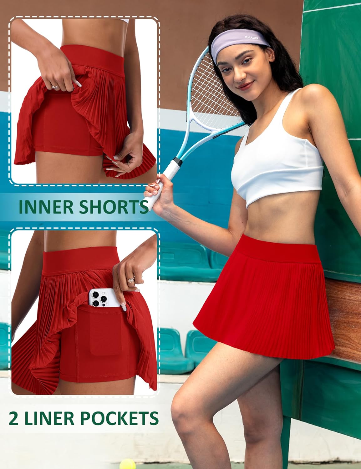JoyGirl 13" Pleated Tennis Skirts with Shorts Women Pleated Mini Golf Skorts with Pockets High Waisted Athletic Casual Skirt - Image 2