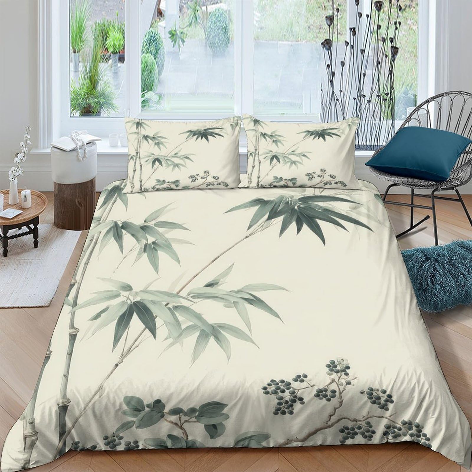 Ctjqhvkz Style-4 3D Printed Bamboo Ink Fitted Sheet Microfiber Soft Breathable Flower Art Mattress Cover For Bedroom Guest Room Decor Single（135X200cm）