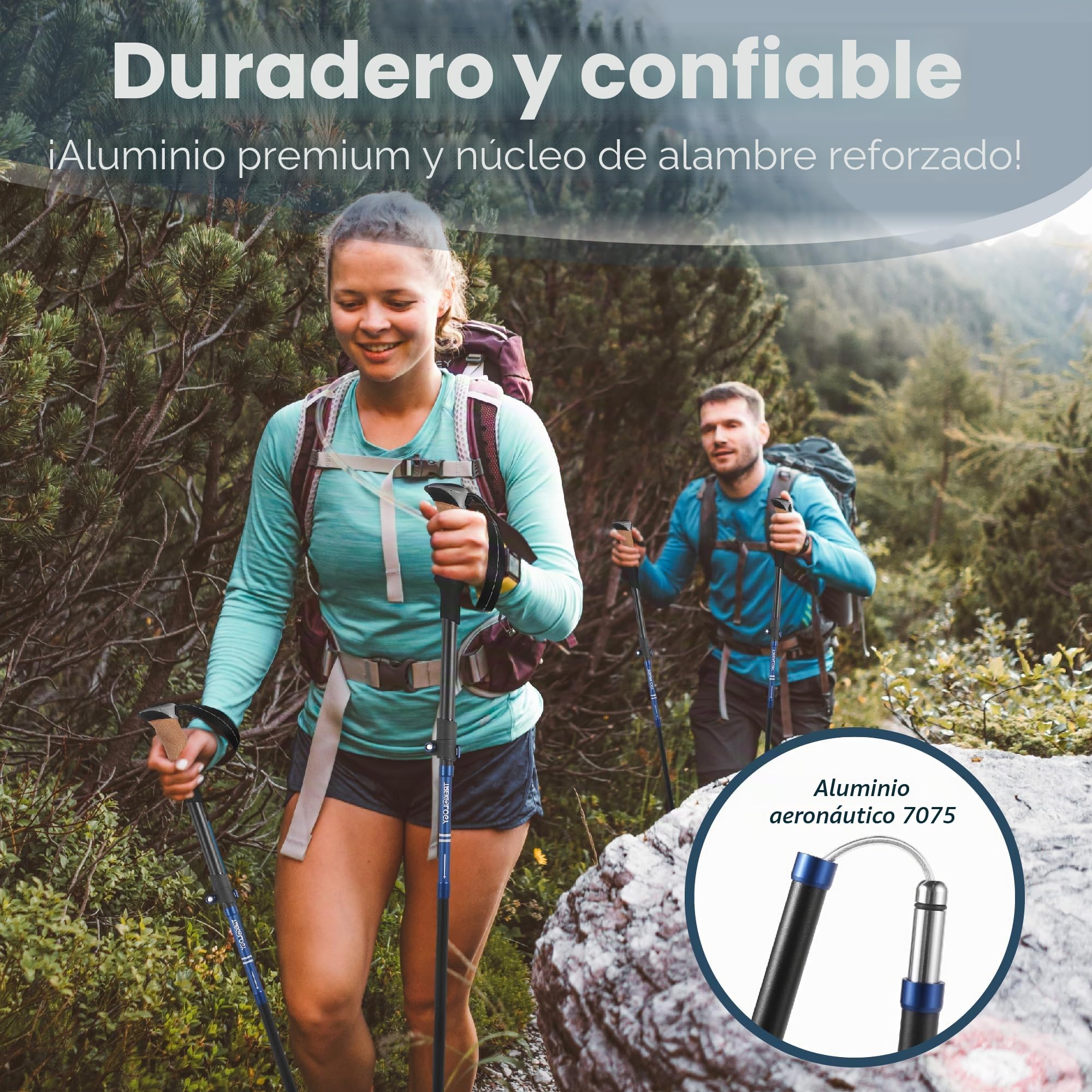 TREKOLOGY TREKZ Cork SE 2PCS Bastones de Senderismo Plegable con Mango de Corcho - Ligeros, Plegables y Retráctiles Bastones Trekking Marcha Trail Nórdica para Caminar, Mochileros, Hiking, Camping