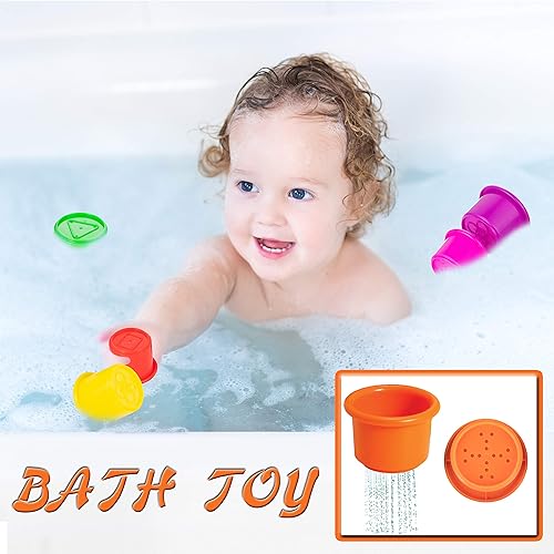 Miniatura 3 de Coloridas tazas apilables y anidadas, 8 tazas, divertido juguete de aprendizaje de color, gran juguete de baño y playa para bebés y niños pequeños,