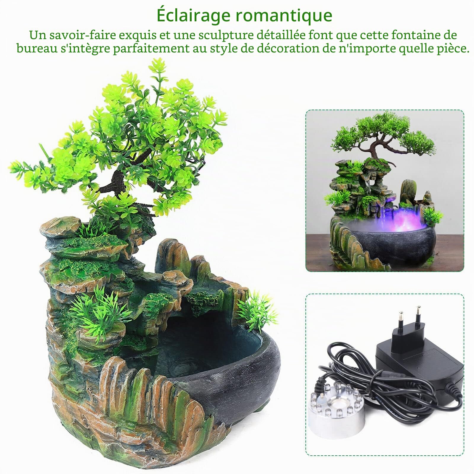 Fontaine d'intérieur - Fontaine de table - Décoration avec éclairage LED