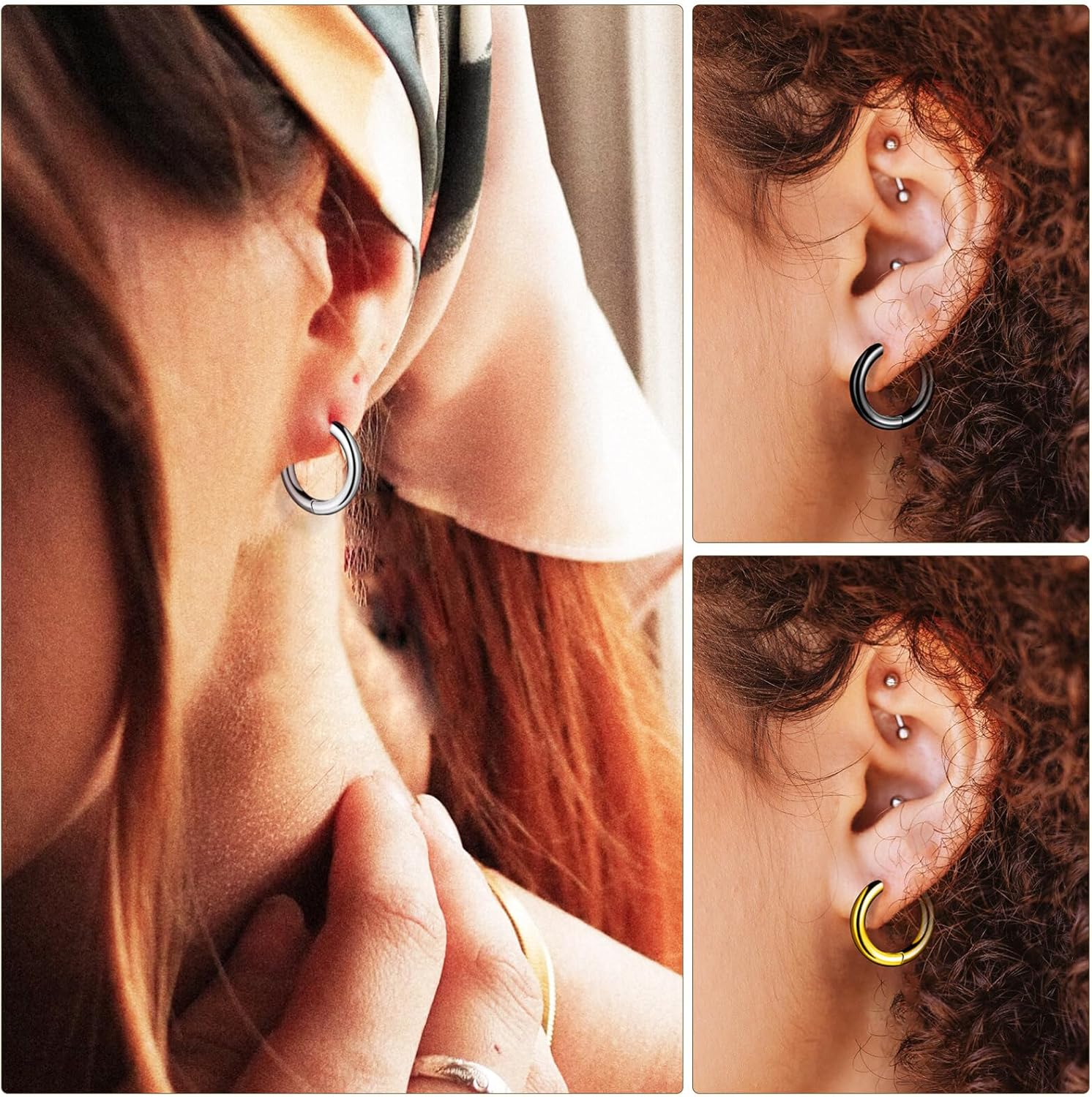 15 Pairs Mens Earrings Hoop Earrings for Men Titanium Steel Cartilage Earring Small Hoop Earrings for Men Women Dangle Earrings 8/10/12/14/16 mm - Image 8