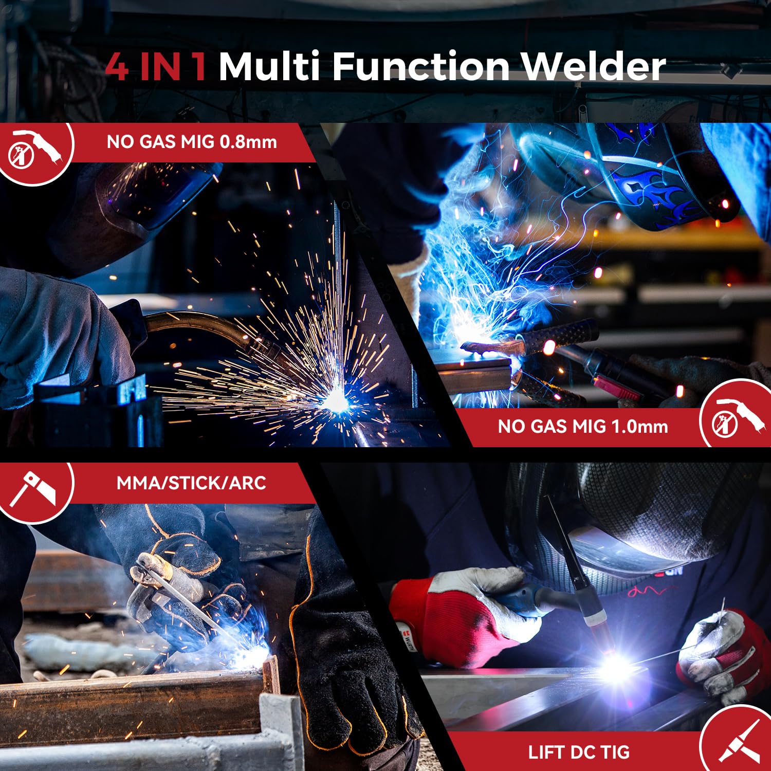 Decapower 220V Poste à souder 120A Arc Lift TIG FLUX MIG sans gaz 3 en 1 Machine de soudage de fil sans gaz Ménage (FLUXMIG-120)