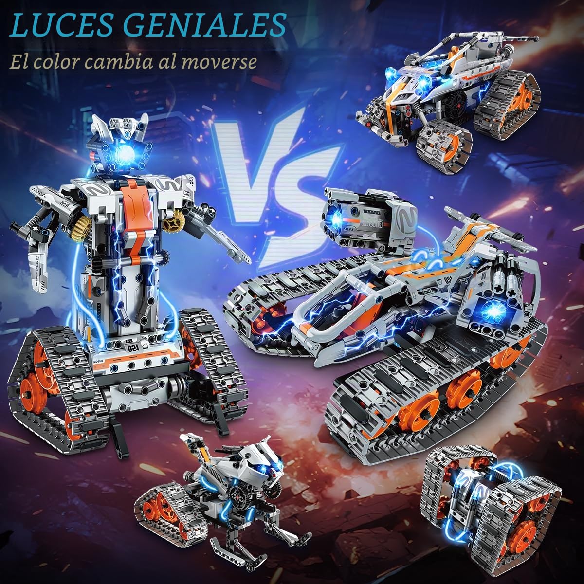 PLAXSOON Juguete de construcción técnico con luces LED, robot tanque 5 en 1 con control por app y mando a distancia, bloques de construcción, 604 piezas RC Technic, kit de construcción, juguete