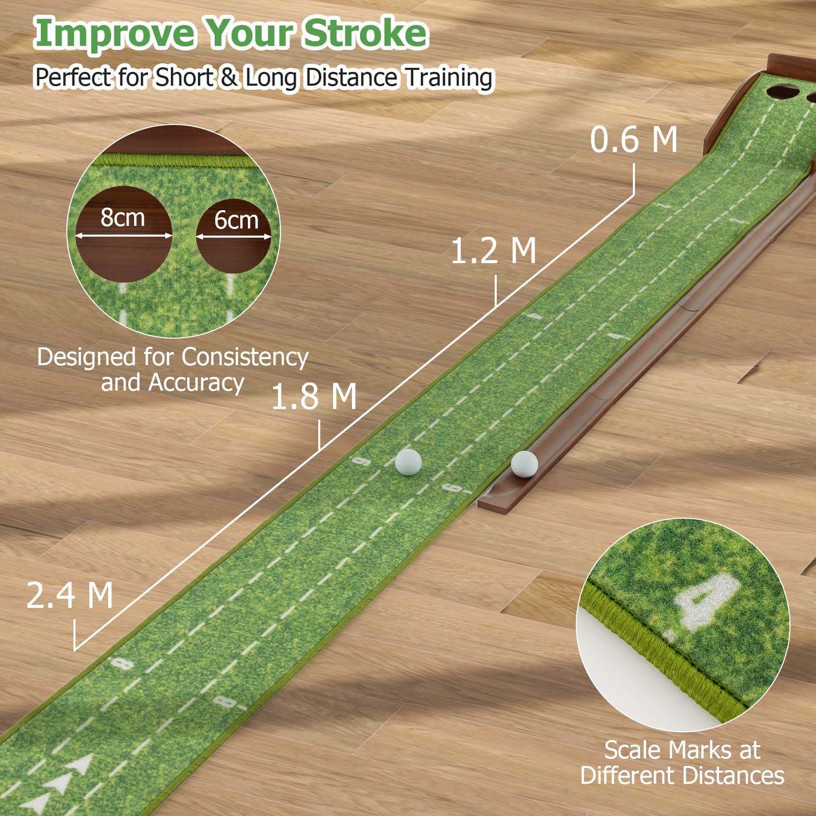 LIFEZEAL Alfombra de Putting, Estera de Entrenamiento de Golf Con 3 Pelotas para Interior, Portátil Con Retorno Automático, Almohadilla para Casa y Oficina