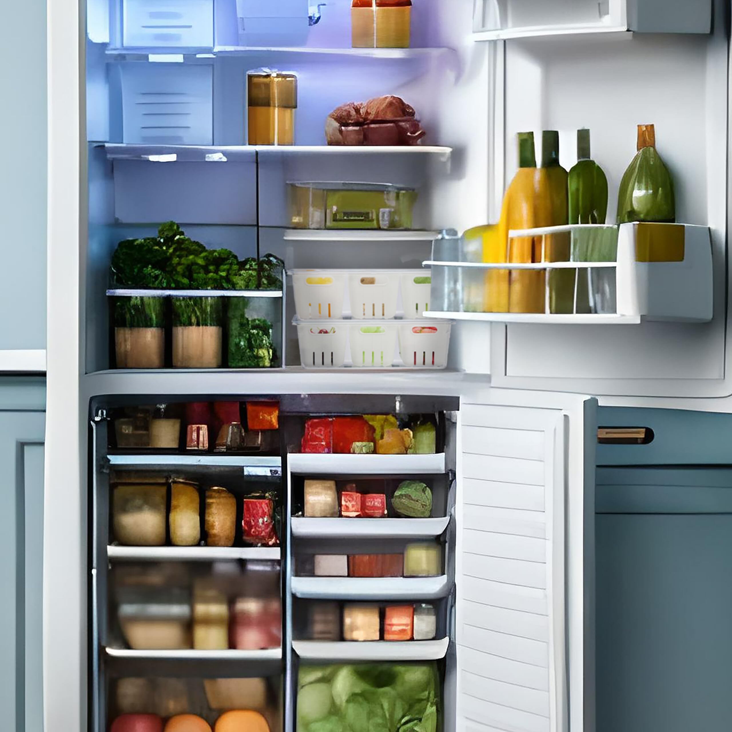 Relaxdays Organizador Nevera, Set 4, Apilable, 3 Cestas Escurridoras, Almacenaje Alimentos con Tapa, Transparente/Blanco